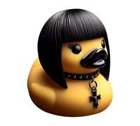 Punk Duck Goth - Petite statue jaune - En résine noire - Rocker - Sculpture de canard - Objet de collection - Gothique Punk - Figurine à collectionner - Satan (D)