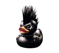 Punk Duck Goth - Petite statue jaune - En résine noire - Rocker - Sculpture de canard - Objet de collection - Gothique Punk - Figurine à collectionner - Satan (B)