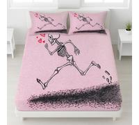 Punk Gothique Drap Housse Doux Housse de Matelas, Impression de Tête de Mort Cœur Lavable Ajustable Drap-Housse Poche Profonde 30 cm, Ensemble de Literie(90 x 200, Halloween)