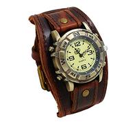 Punk Mode Simple Cuir Hommes Boucle Rétro Pin Watch Strap Montre Homme 80s Bracelet, café, taille unique