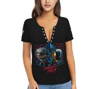 Punk Rock Daft Femmes Manches Courtes Sexy col en v Profond Graphique T-Shirt Rue Loisirs Manches Courtes Hauts Noir M