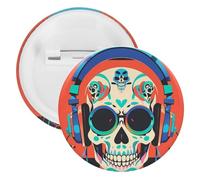 Punk Rock Écouteurs Crâne Badge Rond Épingles Métal Épingles Légères pour Sac à Dos Mode Boutons Pins Badge pour Chemises Vestes Châle Manteau Unisexe, 5PCS, Fer blanc, épingles rondes en métal