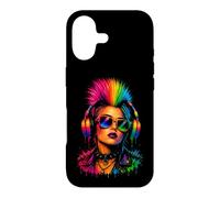 Punk Rock Femme Rainbow Mohawk Casque Musique Art Coque pour iPhone 17