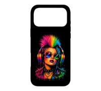 Punk Rock Femme Rainbow Mohawk Casque Musique Art Coque pour iPhone 17 Pro Max