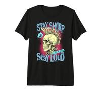 Punk Rock Music Skull Stay Sharp Loud Drôle Musicien T-Shirt Haut de Gamme