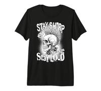Punk Rock Music Skull Stay Sharp Loud Drôle Musicien T-Shirt Haut de Gamme