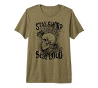 Punk Rock Music Skull Stay Sharp Loud Drôle Musicien T-Shirt Haut de Gamme