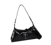 Punk Sac bandoulière vintage en cuir PU avec crampons de chaîne en métal Grande capacité Poches sous les bras pour femmes Gothique Punk Sac à bandoulière, Noir
