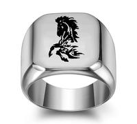 Punk Titane Acier 18MM Carré Simple Courant Cheval Homme Bague Rétro Mode Personnalisé Bague