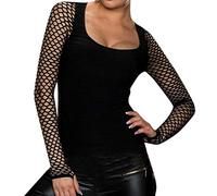 Punk Tops Rock Femmes Cut Net Slim Blouse Chemise Basse À Manches Longues Gothique Blouse Femme Haut Femmes