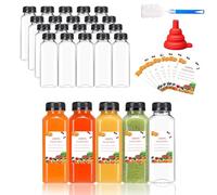 Punklong Lot de 20 bouteilles d'eau vides réutilisables en plastique avec bouchons, 400 ml, transparents avec couvercles noirs inviolables pour jus, smoothie, lait (400 ml)