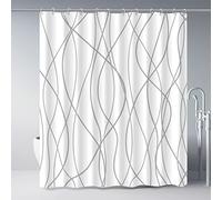 Punkray Grey and White Striped Fabric Shower Curtain for Bathroom with 12 Hooks, Curtains 72 inches Long, Weighted Hem,Waterproof Bath Accessories Hotel Style - Machine Washable