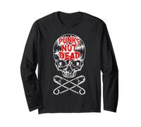Punks Not Dead Punk Rock Vintage Vinyl Lover Gothic Skull Manche Longue