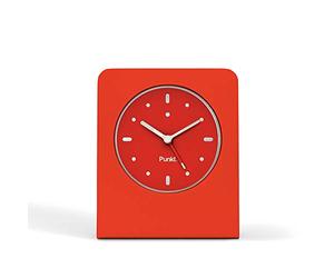 Punkt. AC01 Réveil analogique Design à Quartz, Fonction Snooze, lumière LED, Alimentation de Batterie, réveil de Secours Silencieux sans tic-tac (Bloc en Aluminium et façade en Verre) - Rouge L 3,4