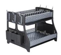 Punkto. Égouttoir à vaisselle 2 étages - Égouttoir avec design moderne en Hasir, en plastique sans BPA, avec bac à couverts, 6 crochets et 2 bacs d'égouttage - Anthracite/Gris - 50 x 30 x 34 cm