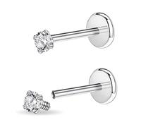 PunkTracker 16g/18g Bijoux de piercing en acier chirurgical avec filetage interne en oxyde de zirconium pour tragus/nez/hélix/conque/méduse/lèvre/labret - Boucle d'oreille en cartilage hélix tragus