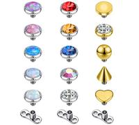 PunkTracker Kit de piercing dermal en acier chirurgical 316L avec opale véritable et zircone cubique - Filetage interne - Bijoux piercing dermal, Acier inoxydable