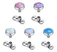 PunkTracker Lot de 10 piercings dermiques en acier chirurgical 316L avec opale dorée et filetage interne, Acier inoxydable