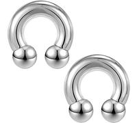 PunkTracker Lot de 2 anneaux de septum en acier chirurgical 316L en forme de fer à cheval - Piercing circulaire 00 g 0 G 2 G 4 G 6 G 8 G 10 G 12 G 14 G 16 g, 0G, Métal