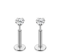 PunkTracker Lot de 2 boucles d'oreilles de cartilage en acier titane sans filetage pour hélix/tragus/conque/daith/lobe d'oreille - 16 g/18 g/20 g - Anneaux de piercing labret et monroe pour homme et