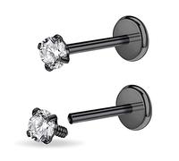 PunkTracker Lot de 2 piercings en acier chirurgical 16 g/18 g avec filetage intérieur CZ Stud - Pour tragus, nez, hélix, conch, médusa, lèvre, labret, hélix, tragus, cartilage - Pour homme et femme