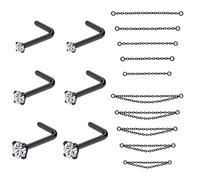 PunkTracker Piercing de nez 20 g 2 mm 2,5 mm 3 mm CZ avec chaîne en acier chirurgical pour homme et femme, Acier inoxydable, Zircone cubique