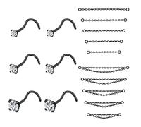 PunkTracker Piercing de nez 20 g 2 mm 2,5 mm 3 mm CZ avec chaîne en acier chirurgical pour homme et femme, Acier inoxydable, Zircone cubique