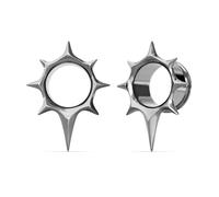 PUNKYOUTH Écarteur d'oreille double évasé avec pointes en forme d'étoile rayonnante - Bijou de piercing gothique unique pour homme et femme - 6 mm à 25 mm - 2 g à 2,5 cm - Lobe étiré