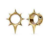 PUNKYOUTH Écarteur d'oreille double évasé avec pointes en forme d'étoile rayonnante - Bijou de piercing gothique unique pour homme et femme - 6 mm à 25 mm - 2 g à 2,5 cm - Lobe étiré