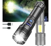 PUNLIM Lampe torche LED super lumineuse, rechargeable par USB, P70, 20 000 lumens, lampe torche tactique puissante, 7 modes, mise au point réglable pour les urgences, le camping, la randonnée