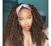Punmasa Perruque de cheveux humains ondulés marron chocolat pour femme noire, sans colle, fabriquée à la machine, densité de 150 %, perruque de cheveux humains avec bandeaux (45,7 cm)