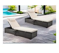 Lot De 2 Transats Coussins Beiges En Résine Tressée Avec Tablette Latérale Punta Cana Beige