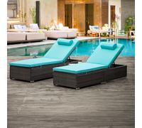 Punta cana lot de 2 transats coussins bleus en résine tressée