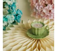 PuntoCasaStore Bougie décorative élégante style raffiné complément décoration maison cuisine salon idée cadeau bonbonnière accessoire décoratif divers modèles (bougie en tasse avec soucoupe, vert)