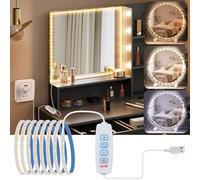 Punxasl Lampe de miroir LED, lampe de coiffeuse, lampe de maquillage, 3 couleurs et 9 niveaux de gradation, 6,5 pieds/2 mètres