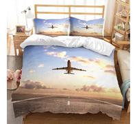 PUOJIEAT Housse de Couette 140x200 Avion de Ligne Parures de Lit 3D Imprimée Douce Literie Set Avion Microfibre Housse de Couette 1 Personne avec 1 x Taie d'oreiller 65x65 cm e.3461