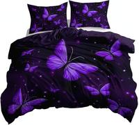 PUOJIEAT Housse de Couette 150x200 Papillon Violet Parures de Lit 3D Imprimée Douce Literie Set Papillon Réversible Microfibre Housses de Couettes avec 2 x Taie d'oreiller 65x65 cm r.9229