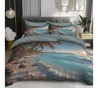 PUOJIEAT Housse de Couette 150x200 Plage Tropicale Parures de Lit 3D Imprimée Douce Literie Set Vue Mer Réversible Microfibre Housses de Couettes avec 2 x Taie d'oreiller 65x65 cm t.2302