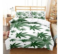 PUOJIEAT Housse de Couette 220x240 Feuilles de Cannabis, 3D Imprimée Doux Microfibre Parures de Lit Mauvaises Herbes Housses de Couettes 2 Personnes avec 2 x Taie d'oreiller 65x65 cm w.6672
