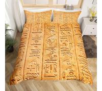 PUOJIEAT Housse de Couette 240 x 260 Hiéroglyphes, Egypte Vintage Parure de Lit 3D Imprimée Microfibre Housse Couette 2 Personnes Hiéroglyphes avec Taies d'oreiller YUH889