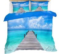 PUOJIEAT Housse de Couette 240 x 260 Vue sur La Mer Parures de Lit 3D Imprimée Douce Literie Set Hawaï Réversible Microfibre Housses de Couettes 2 Personnes avec 2 x Taie d'oreiller 65x65 cm r.6358