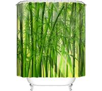 PUOJIEAT Rideau de Douche 3D Bambou Vert, Rideau Salle de Bain Forêt de Bambous Rideaux Douche Anti Moisissure Polyester Lavable pour Salle de Bain avec 8 Crochets, 150 x 180 cm 5449-FG