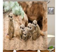 PUOJIEAT Rideau de Douche 3D Suricate, Rideau Salle de Bain Animaux D'afrique Rideaux Douche Anti Moisissure Polyester Lavable pour Salle de Bain avec 8 Crochets, 120 x 200 cm 7815-FG