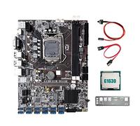 Puooifrty Carte mère B75 12 GPU pour minage + processeur G1630 + câble + câble de commutation Support 2 x DDR3 RAM USB3.0 B75 12 USB Carte mère Miner