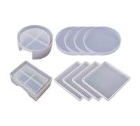 Puooifrty Moules en silicone pour le moulage de résine, kit de sous-verres en résine époxy, y compris 8 sous-verres et 2 moules de support