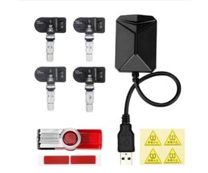 Puooifrty Système d'alarme TPMS avec 4 capteurs - Système d'alarme USB Android Auto TPMS - Transmission sans - Surveillance des pneus (interne) - Facile à utiliser