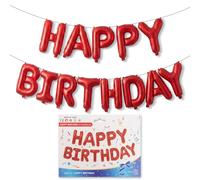 Pup Go Bannière de ballons rouge « Happy Birthday » en feuille Mylar de 40,6 cm avec ruban et paille, décoration de fête d'anniversaire festive pour enfants et adultes