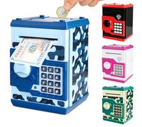 Pup Go Tirelire Électronique ATM pour Enfants de 3 à 12 Ans, Coffre-Fort à Code pour Pièces & Billets, Grande Capacité, Papier à Défilement Automatique, Jouet Éducatif Idéal pour Les Garçons (Bleu)