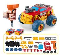 Pup Go Voiture 3-en-1 Démontable pour Garçons de 3 à 8 Ans, Cadeau de Noël, 46 Pièces Camion de Construction avec Perceuse Électrique, Construisez Votre Voiture avec Outils (Rouge)