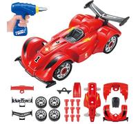 Pup Go Voiture à Construire pour Enfants 3+ Ans, Kit de Construction 24 Pièces avec Perceuse Électrique, Jouet F1 Éducatif avec Lumières LED et Sons, Voiture Démontable, Cadeau pour Garçons (Rouge)